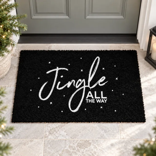 Jingle All the Way Christmas Door Mat, Black Coir