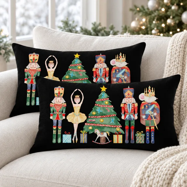 Nutcracker Christmas Pillow Covers, 12x20 Set of 2