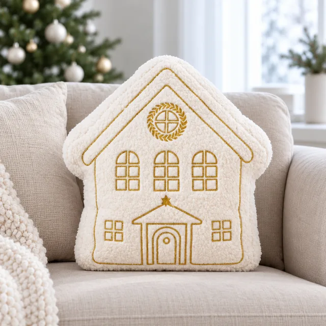 White House Shape Christmas Pillow, 15 Inch