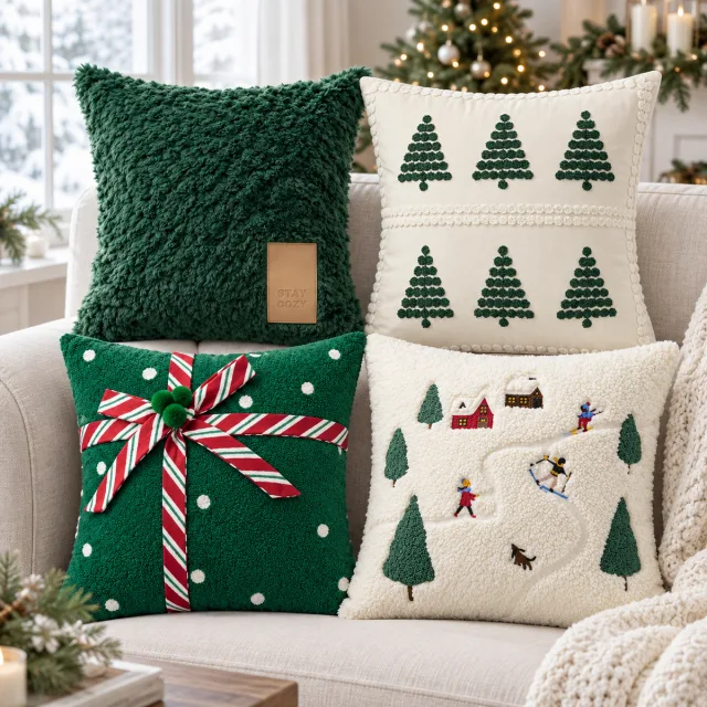 Merry Christmas Sherpa Throw Pillow Covers, Pack of 4