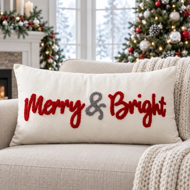 Merry & Bright Christmas Lumbar Pillow Covers, 12x24
