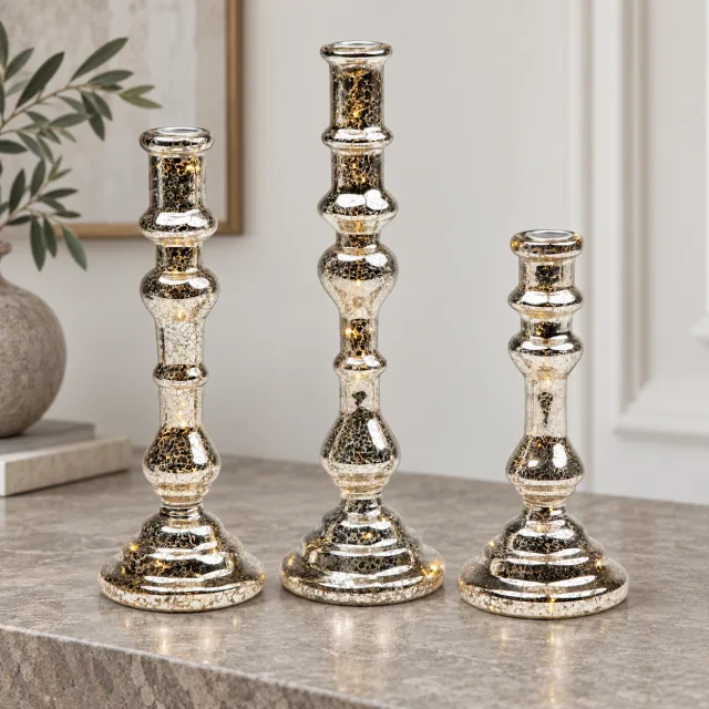 LED Golden Sparkles Taper Candle Holders, Set of 3