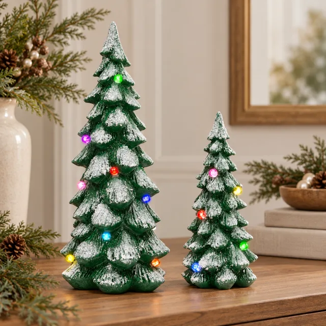 WDS WONDROUS 2Pcs Light Up Christmas Tree Figurines