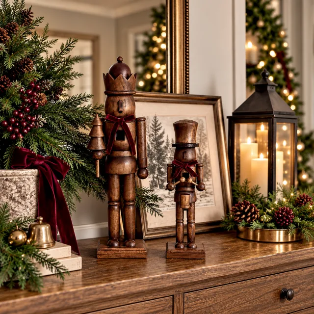 2 Pcs Dark Wood Christmas Nutcracker Figures