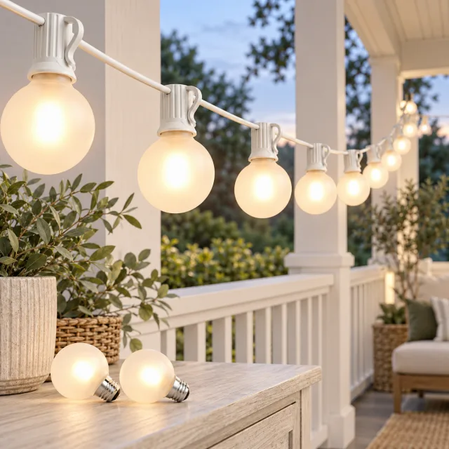 25Ft G40 LED Frosted White Outdoor String Lights