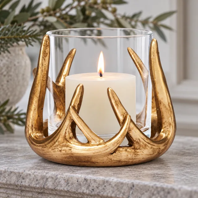 Reindeer Antler Gold Tealight Holder