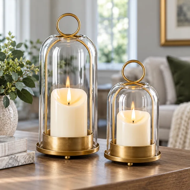 Glass Dome Candle Holders, Set of 2