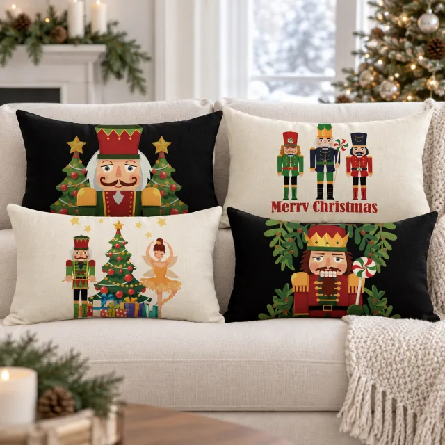 Merry Christmas Nutcracker Lumbar Pillow Cover