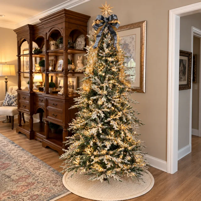 Hykolity 12 ft Prelit Christmas Tree with Flocked PE Foliage