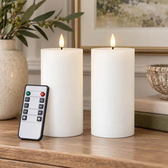 volnyus White Flameless LED Candles, Set of 2