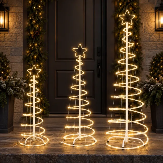 3 Packs Christmas Spiral Trees with Lights, 3-4-5 FT
