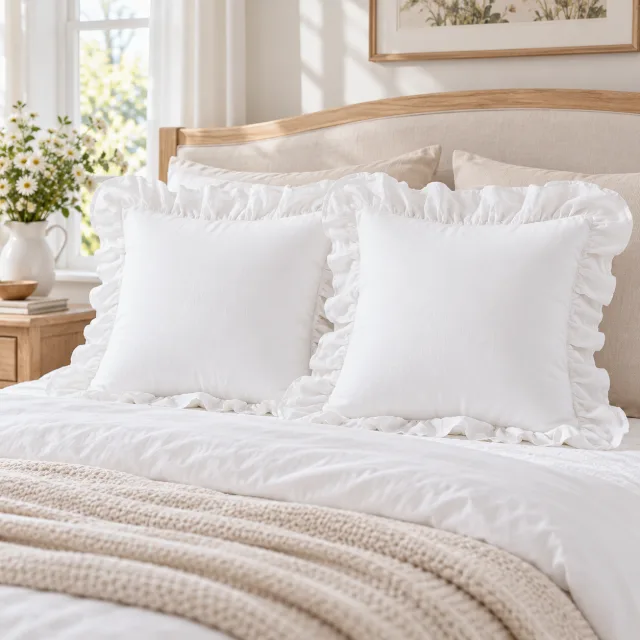 Off White Ruffle Euro Shams, Set of 2