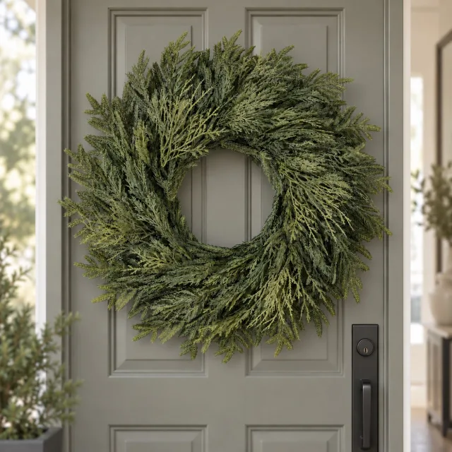 Cedar Norfolk Pine Wreath for Front Door, 26"