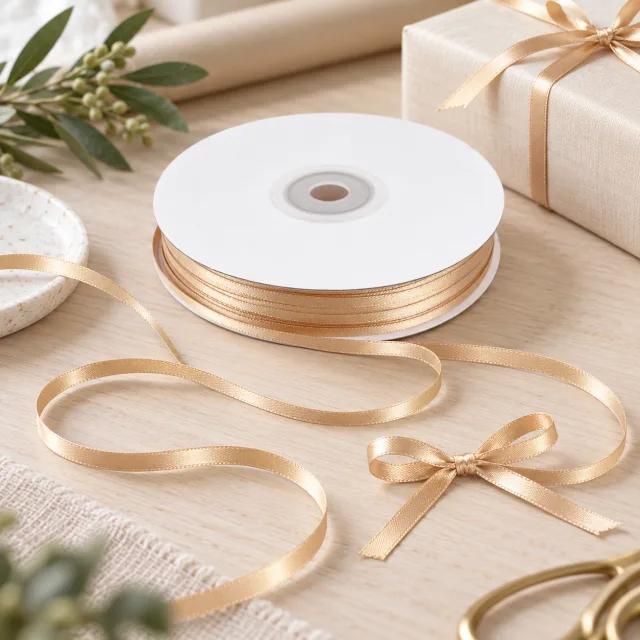 Champagne Double-Faced Satin Ribbon, 100 Yards