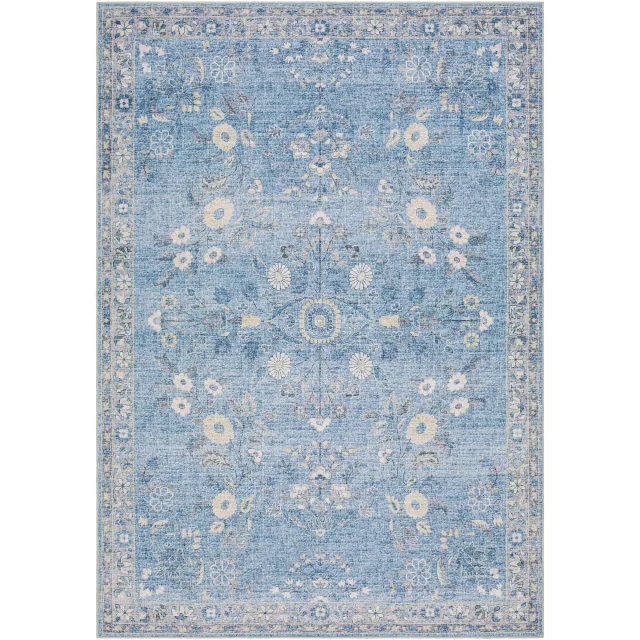 Lympsham Blue / White Washable Area Rug