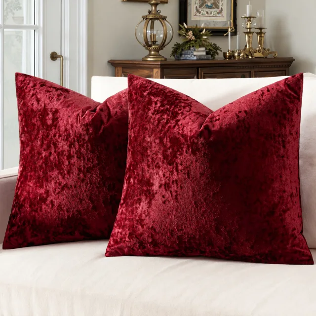 Velvet Christmas Pillow Covers, 20x20 Burgundy Set of 2