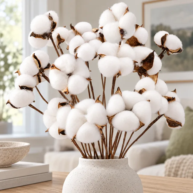 Cotton Stems, 8 Packs with 15 Bolls