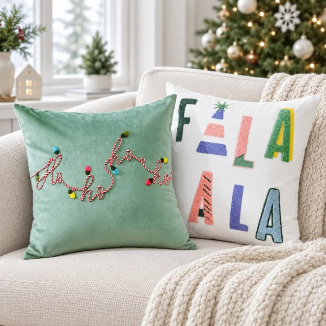 Merry Christmas Letter Embroidery Velvet Pillow Covers