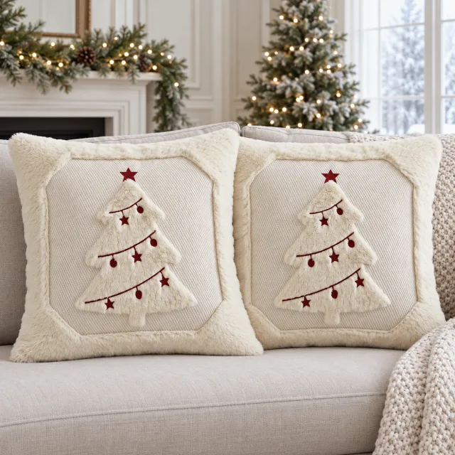 Christmas Tree Pillow Cover, 18x18 Set of 2 Khaki