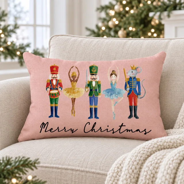 Merry Christmas Nutcracker Pillow Cover, Pink