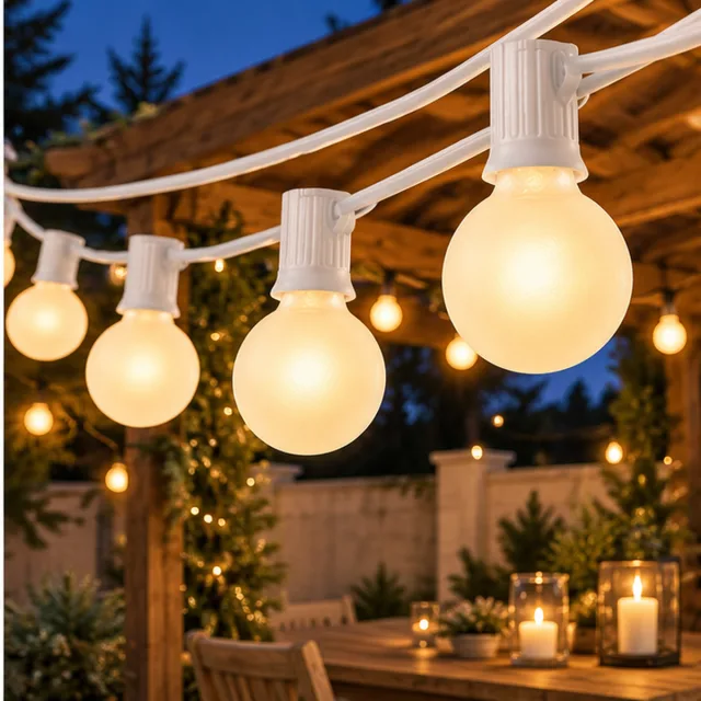SUNSGNE 25Ft G40 Globe String Lights, 27 Frosted Bulbs