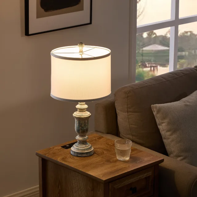 Distressed Blue Resin Table Lamp, Set of 2