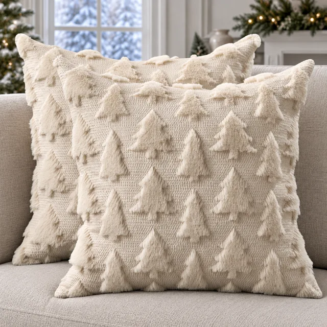 Christmas Tree Pillow Covers, 18x18 Set of 2 Beige
