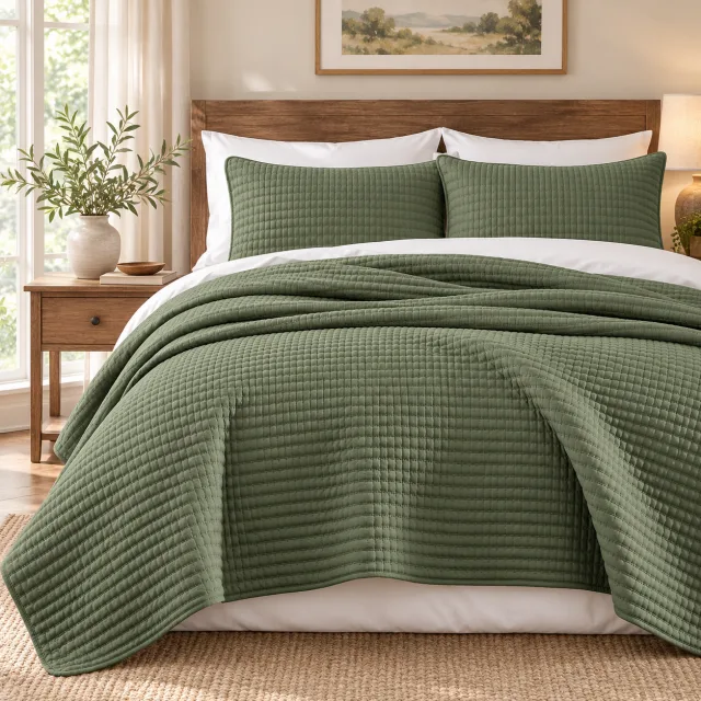Olive Green Quilt Bedding Set, Queen