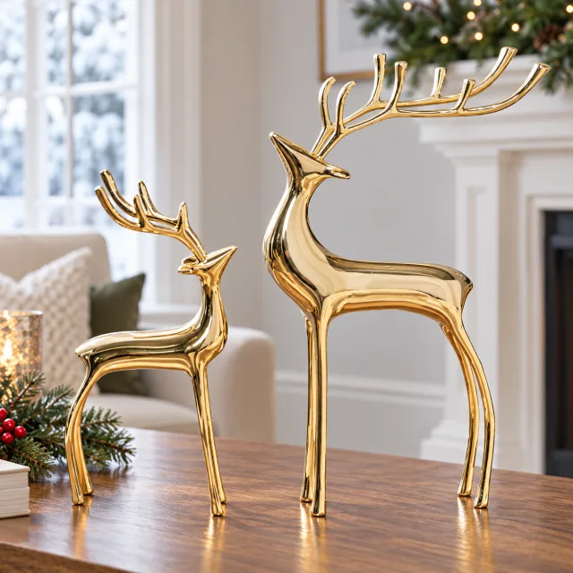 Copper Reindeer Figurines, Set of 2
