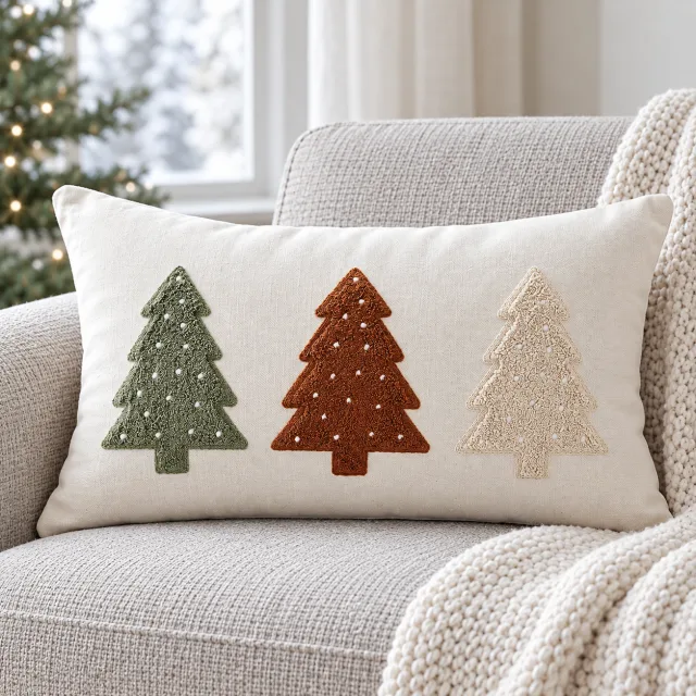 Embroidered Christmas Tree Lumbar Pillow Covers, 12x20