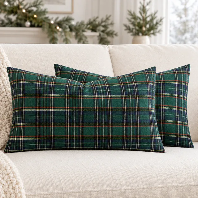 Christmas Tartan Plaid Pillow Covers, 12x20 Green