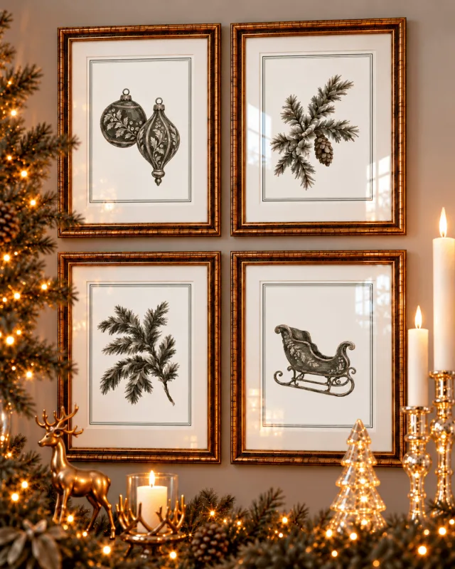 Christmas Wall Art Set of 4 Prints