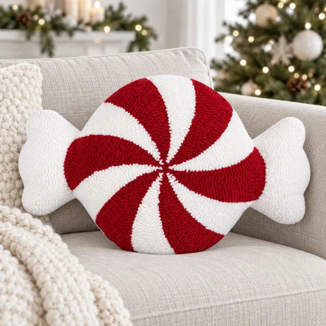 Nutcracker Peppermint Candy Pillow, 12x20 Red and White