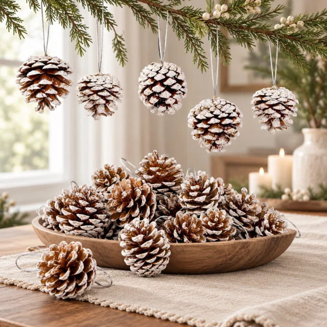 30 Pieces White Rustic Pine Cones with String
