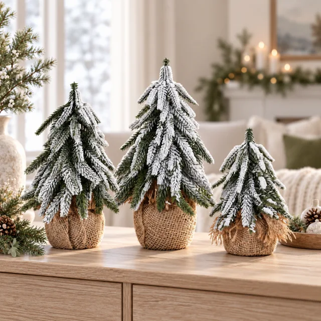 DECSPAS 3Pcs Mini Snowy Tabletop Christmas Trees