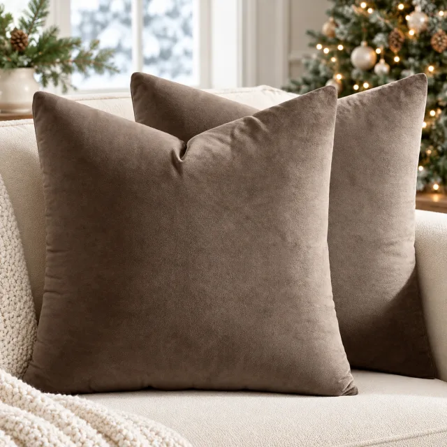 Euro Velvet Pillow Covers, 24x24 Pack of 2 Coffee