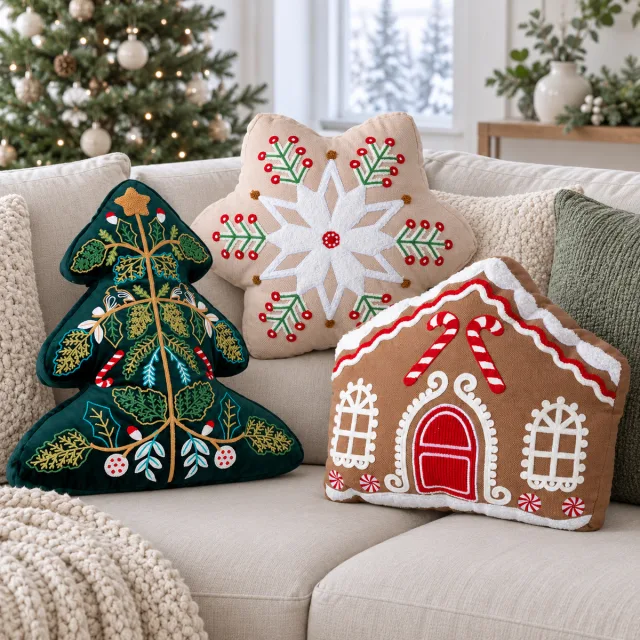 Winter Christmas Throw Pillows, Set of 3