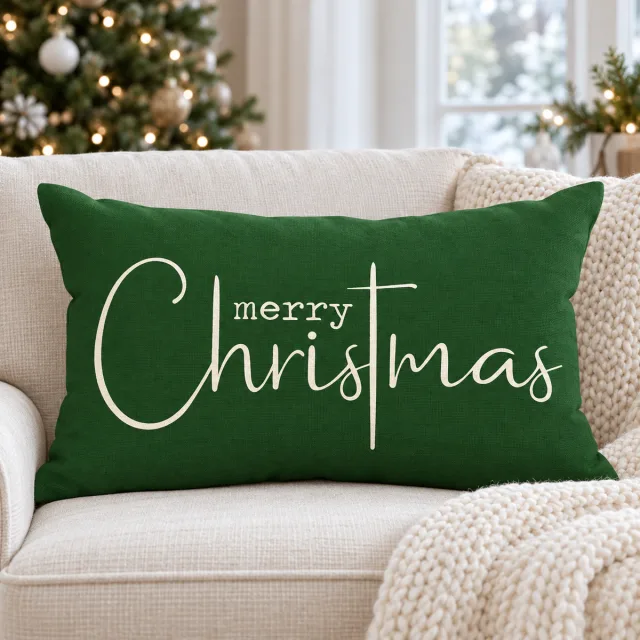 Merry Christmas Beige Cotton Linen Pillow Cover