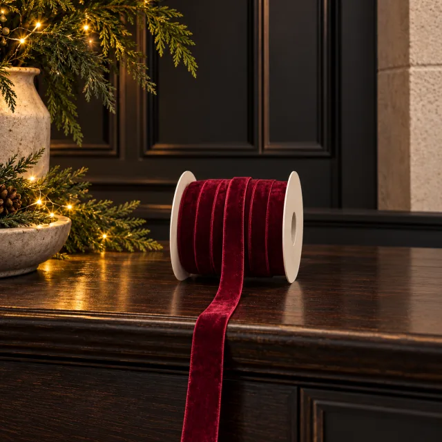 10 Yards Burgundy Velvet Ribbon Spool