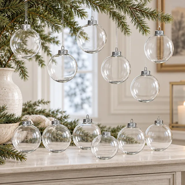 4E Novelty 12-Pack Clear Glass Fillable Ornaments